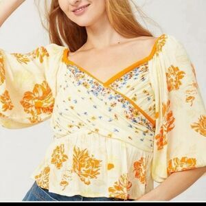 Free People Mirabella Top - Yellow Floral - Size Small